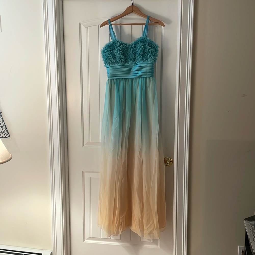 Blue fading to gold prom / pageant dress